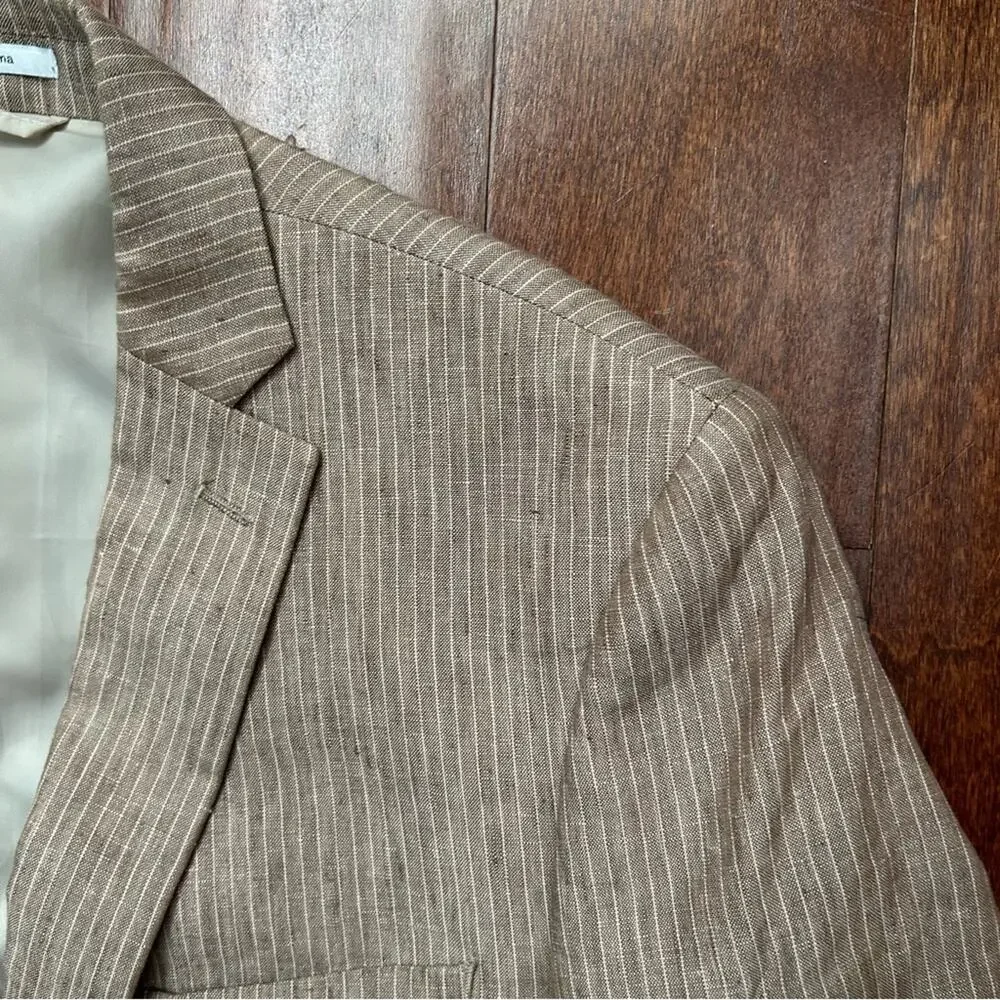 Bar III 100% Linen Light Brown Pinstripe Blazer, Size 42L